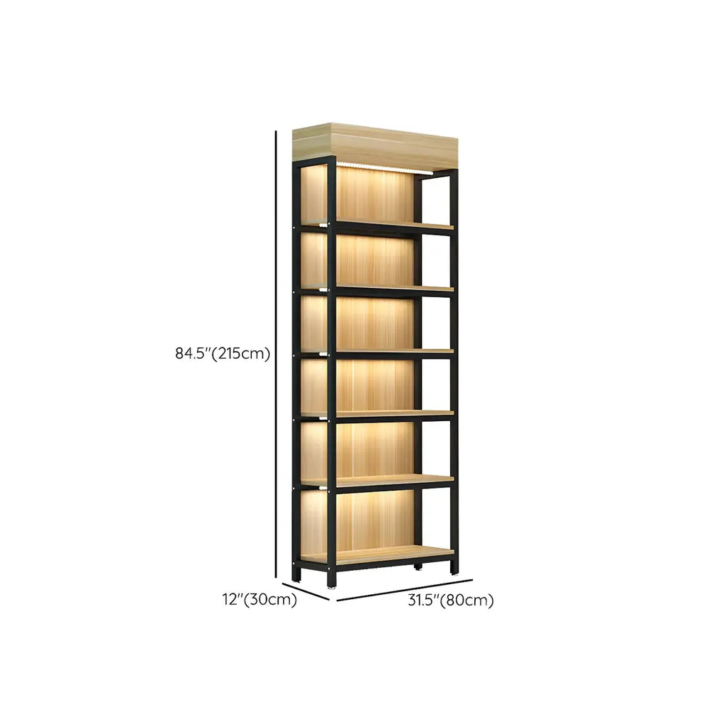 Modern Wood Open Multi-Shelf Large Display Cabinet