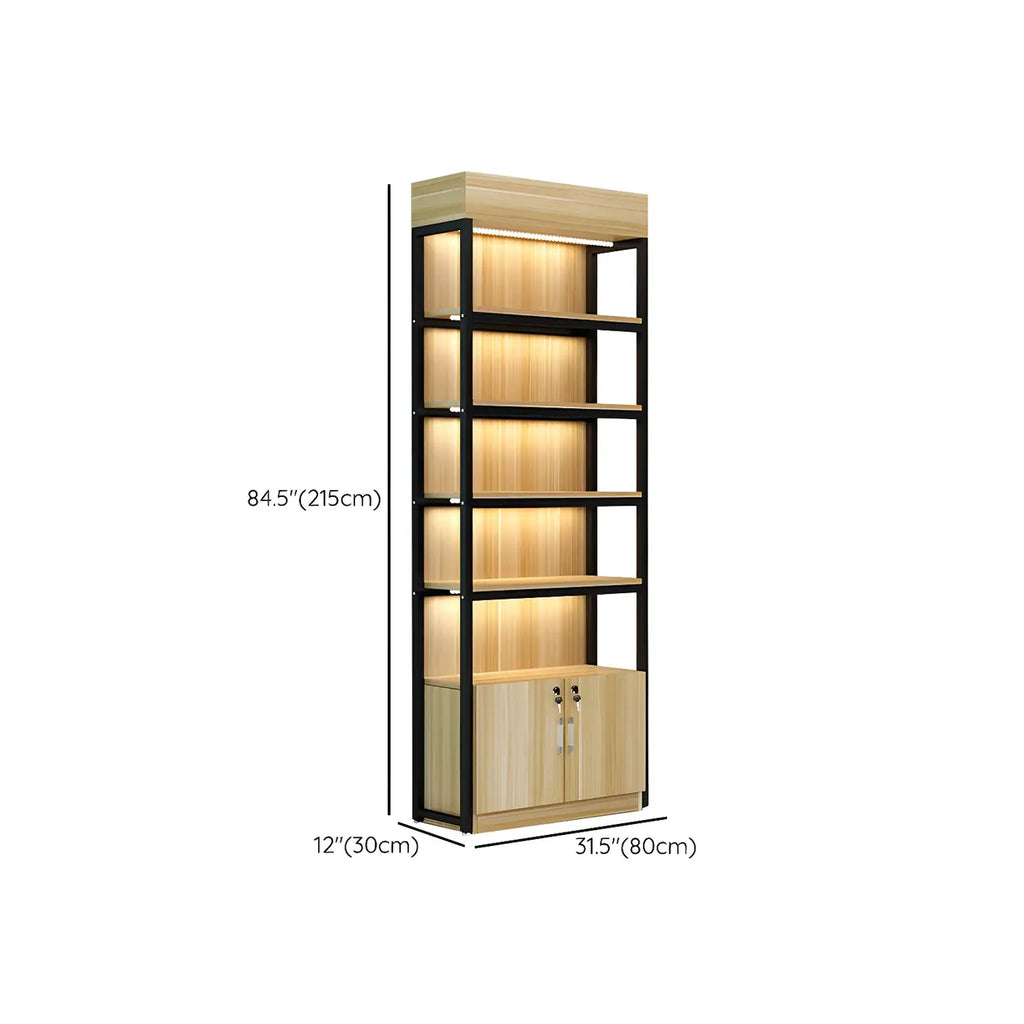 Modern Wood Open Multi-Shelf Large Display Cabinet