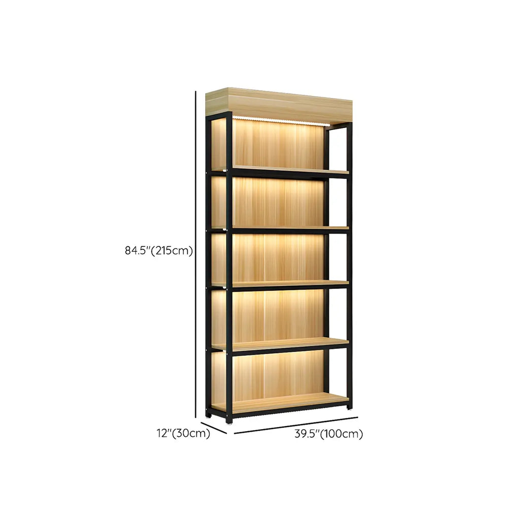 Modern Wood Open Multi-Shelf Large Display Cabinet