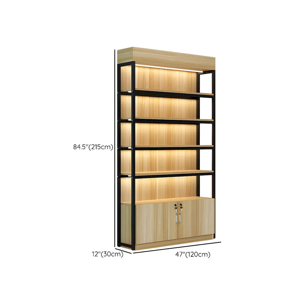 Modern Wood Open Multi-Shelf Large Display Cabinet