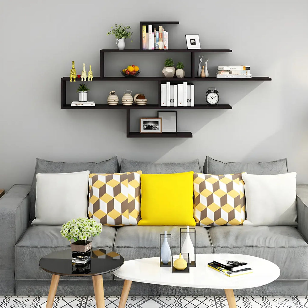Minimalist Black Wood Geometric Wall-mounted Bookshelf