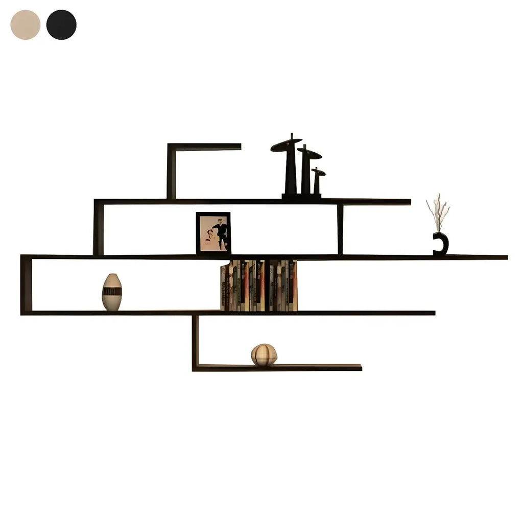Minimalist Black Wood Geometric Wall-mounted Bookshelf