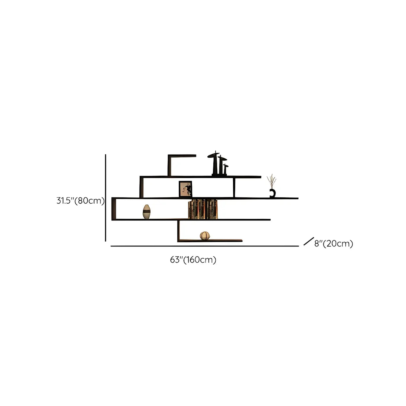 Minimalist Black Wood Geometric Wall-mounted Bookshelf