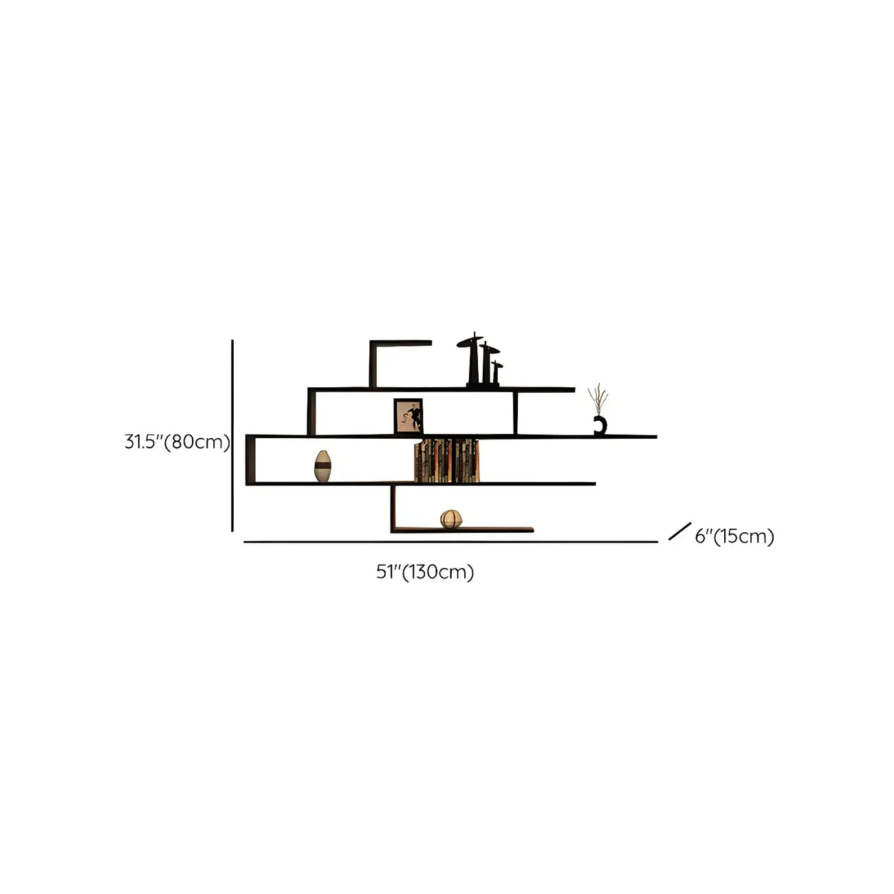 Minimalist Black Wood Geometric Wall-mounted Bookshelf