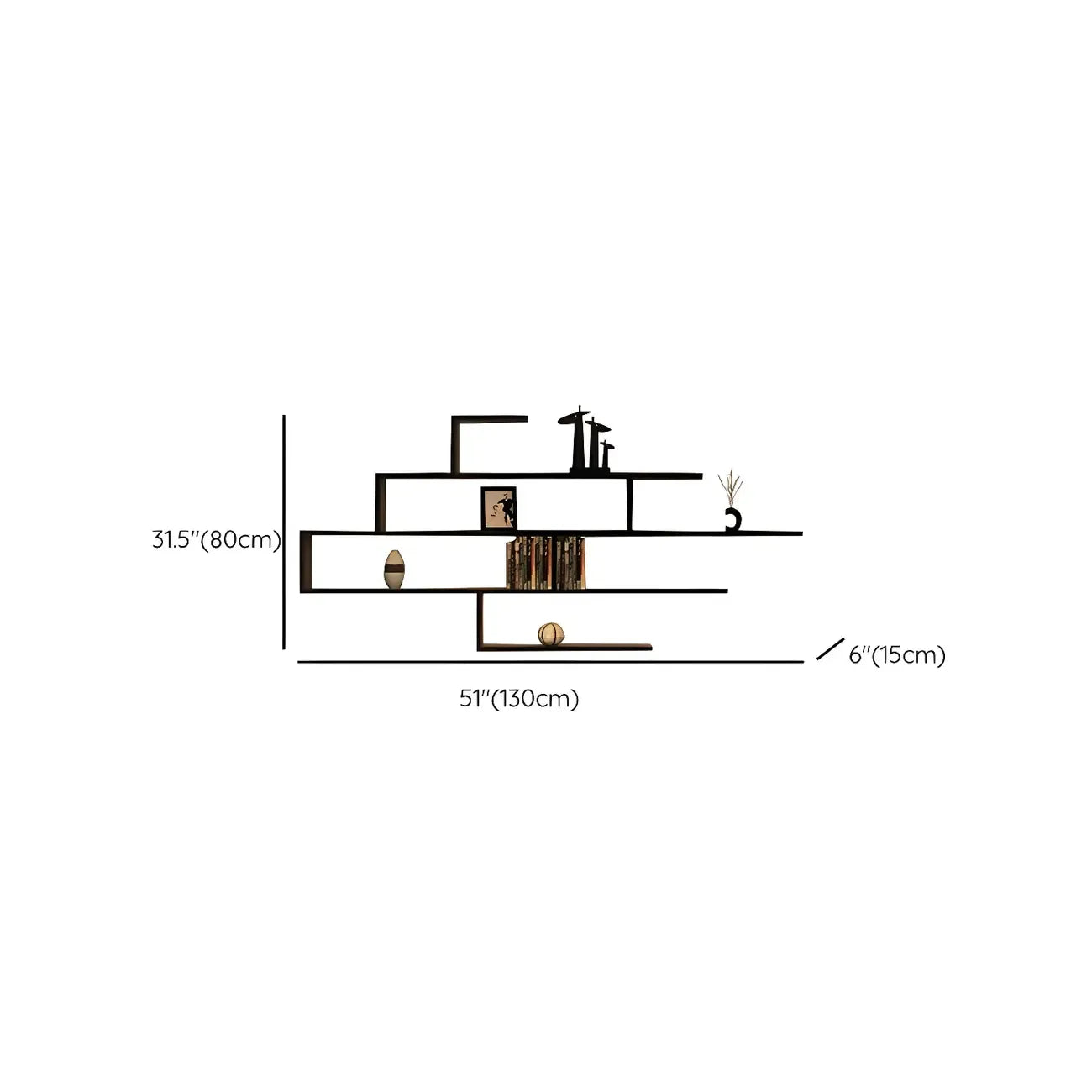 Minimalist Black Wood Geometric Wall-mounted Bookshelf