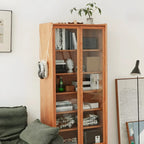 Adjustable Shelves Cherry Wood Glass Door Display Cabinet