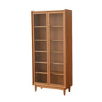 Adjustable Shelves Cherry Wood Glass Door Display Cabinet