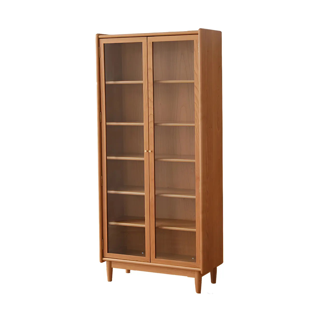 Adjustable Shelves Cherry Wood Glass Door Display Cabinet