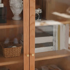 Adjustable Shelves Cherry Wood Glass Door Display Cabinet