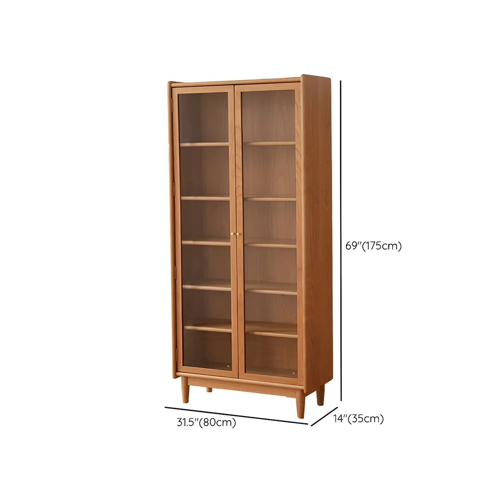 Adjustable Shelves Cherry Wood Glass Door Display Cabinet
