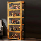 Modern Natural Bamboo Corner Glass Door Curio Cabinet