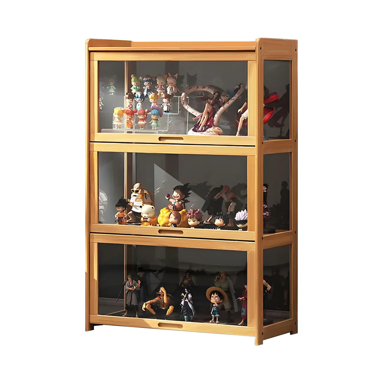 Modern Natural Bamboo Corner Glass Door Curio Cabinet