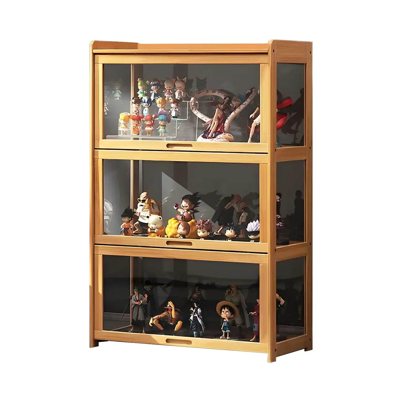 Modern Natural Bamboo Corner Glass Door Curio Cabinet