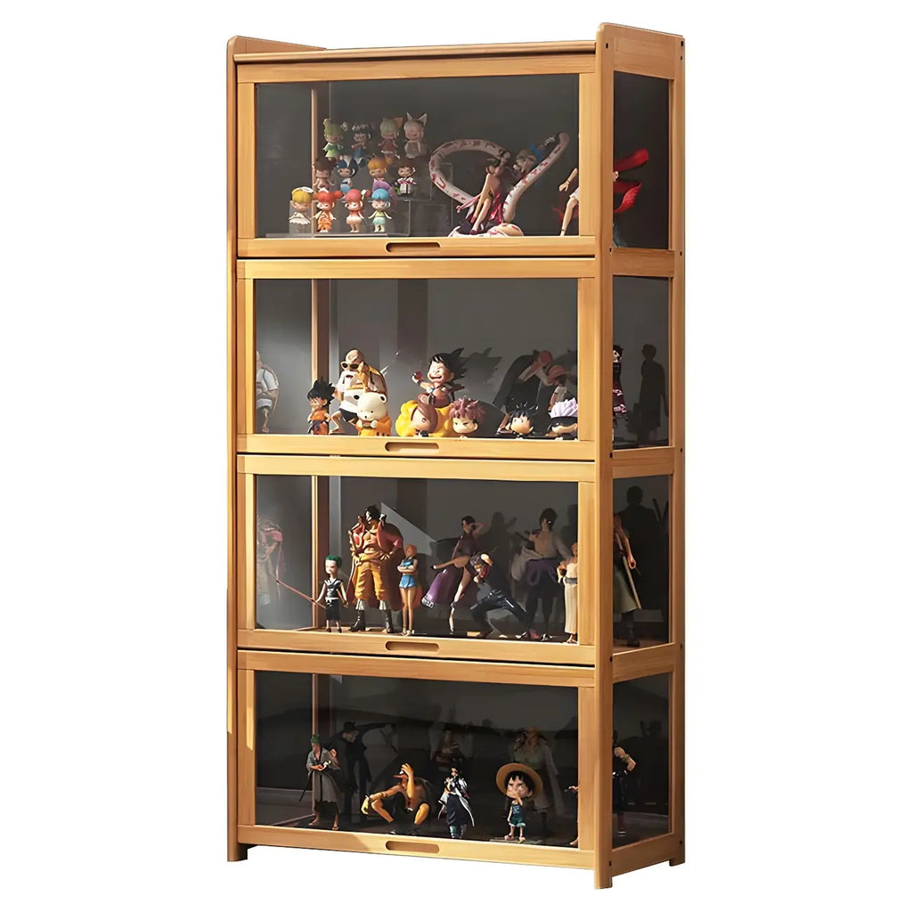 Modern Natural Bamboo Corner Glass Door Curio Cabinet