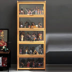 Modern Natural Bamboo Corner Glass Door Curio Cabinet