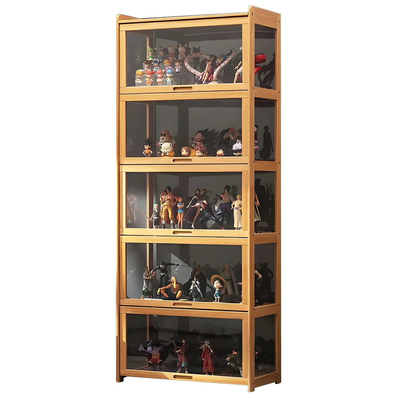 Modern Natural Bamboo Corner Glass Door Curio Cabinet