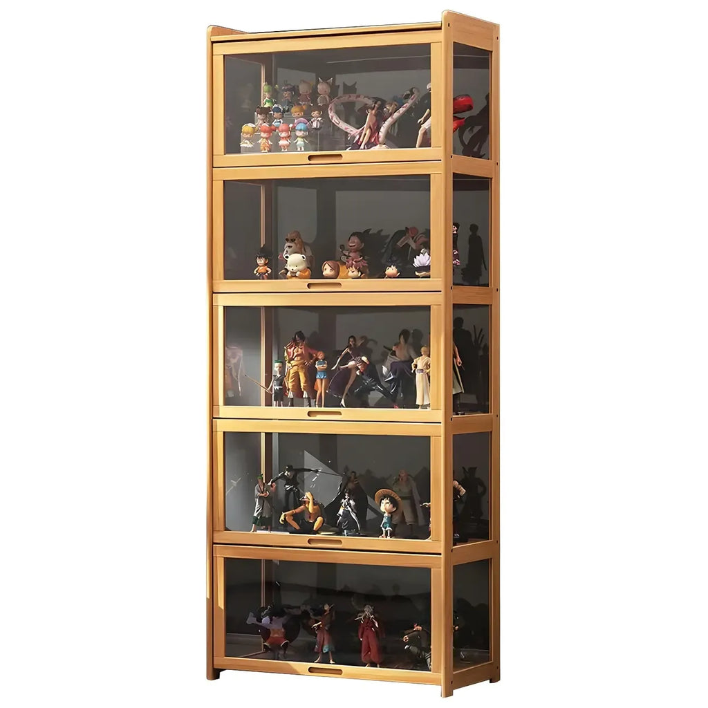 Modern Natural Bamboo Corner Glass Door Curio Cabinet