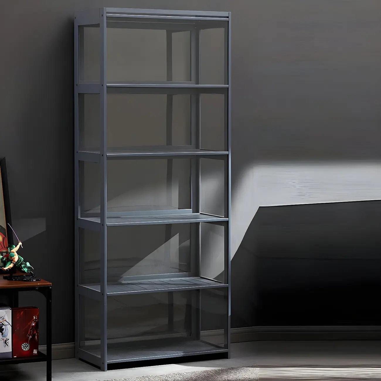 Modern Natural Bamboo Corner Glass Door Curio Cabinet