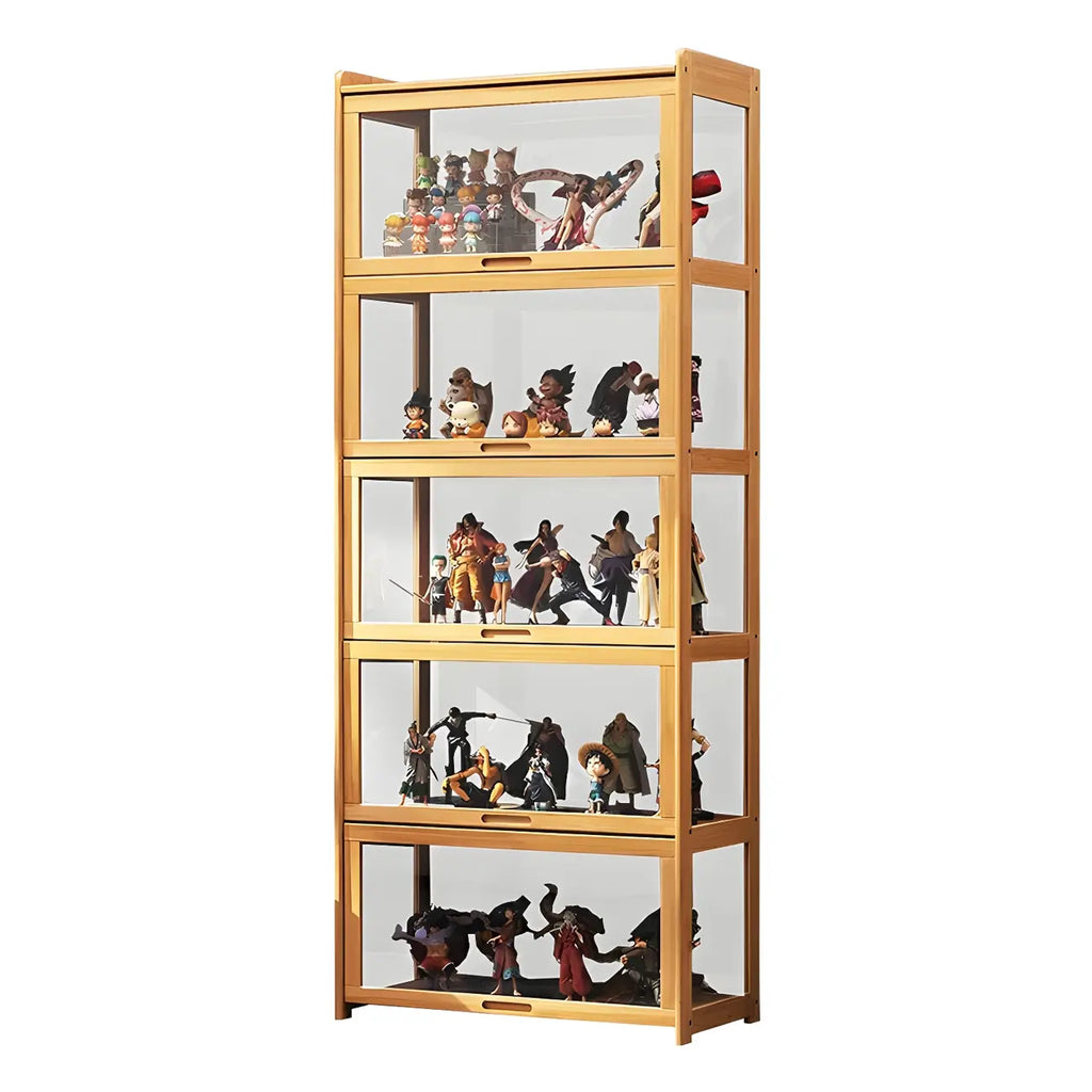 Modern Natural Bamboo Corner Glass Door Curio Cabinet