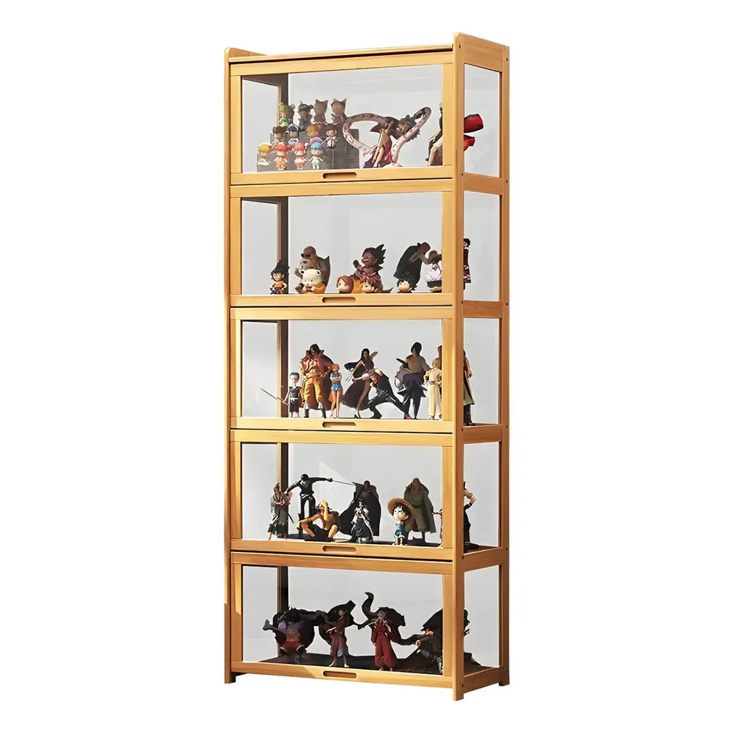 Modern Natural Bamboo Corner Glass Door Curio Cabinet