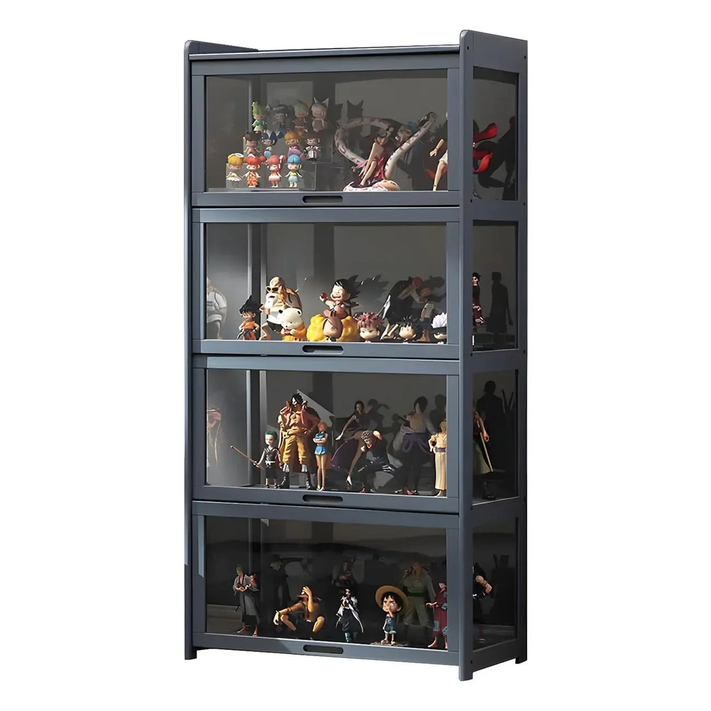 Modern Natural Bamboo Corner Glass Door Curio Cabinet