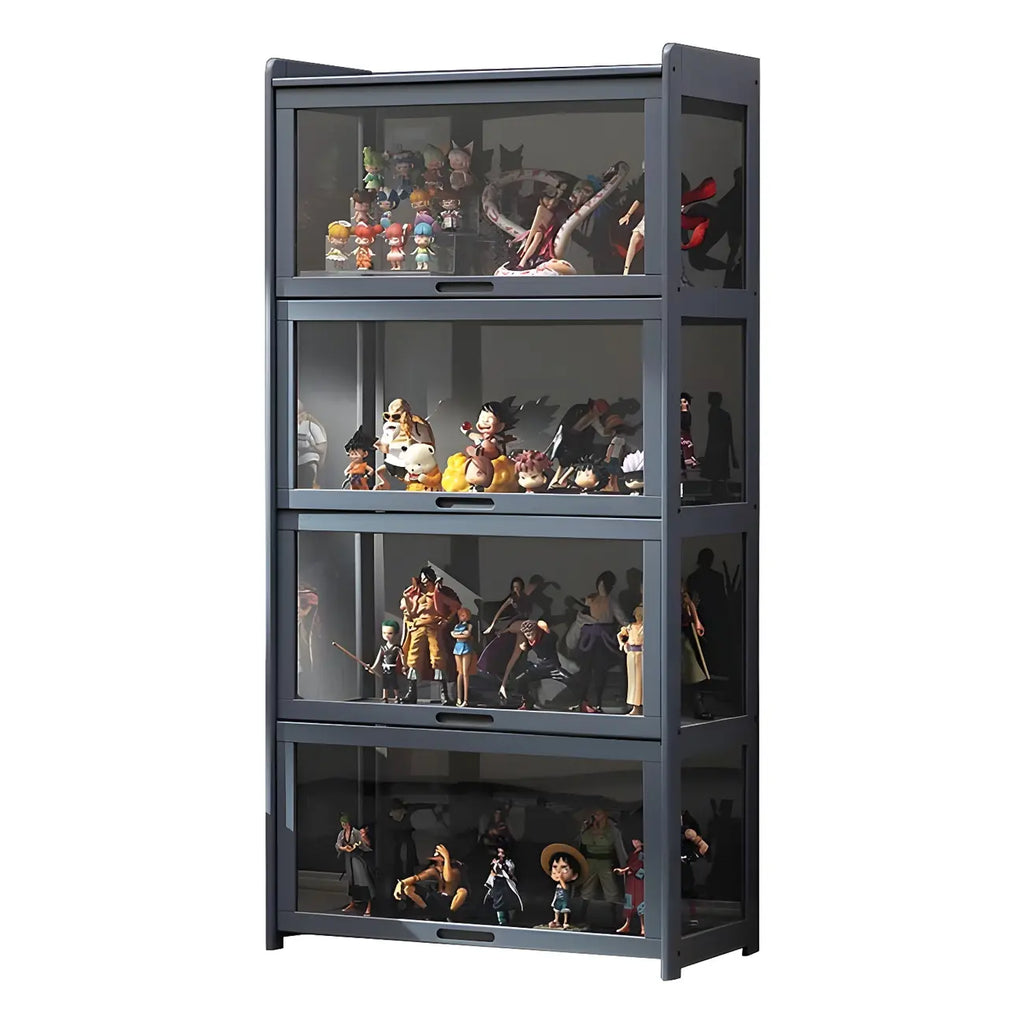 Modern Natural Bamboo Corner Glass Door Curio Cabinet
