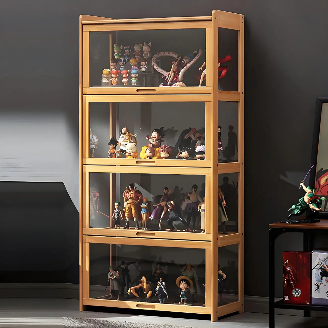Modern Natural Bamboo Corner Glass Door Curio Cabinet