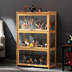 Modern Natural Bamboo Corner Glass Door Curio Cabinet