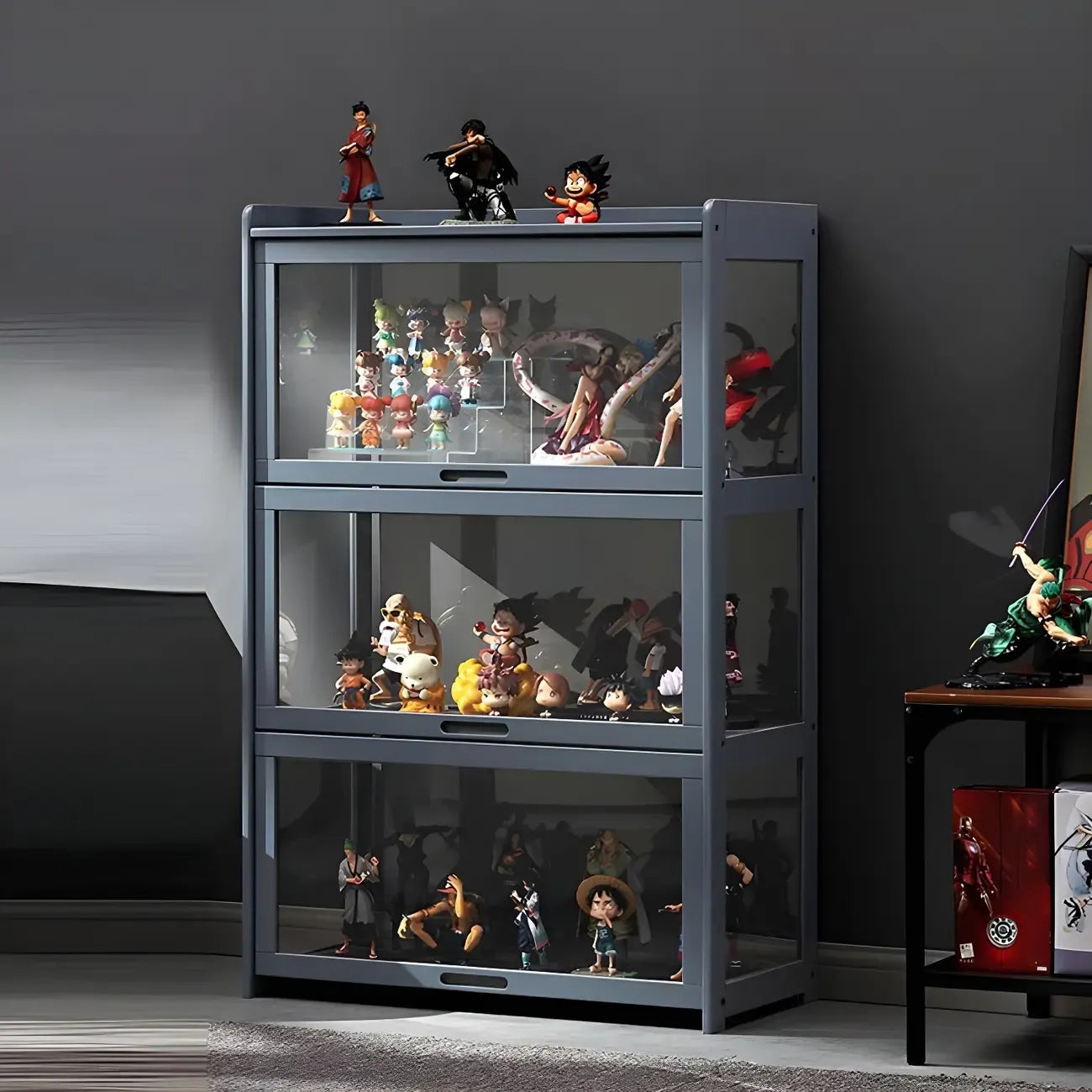 Modern Natural Bamboo Corner Glass Door Curio Cabinet