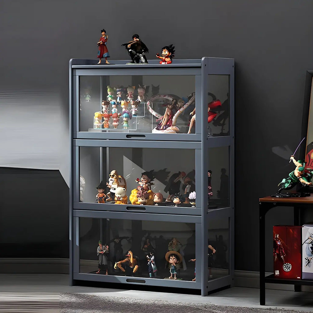 Modern Natural Bamboo Corner Glass Door Curio Cabinet