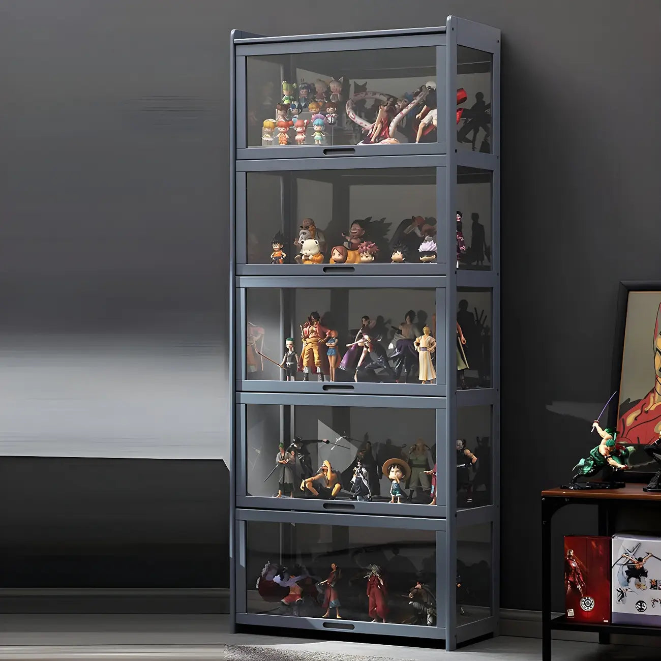 Modern Natural Bamboo Corner Glass Door Curio Cabinet