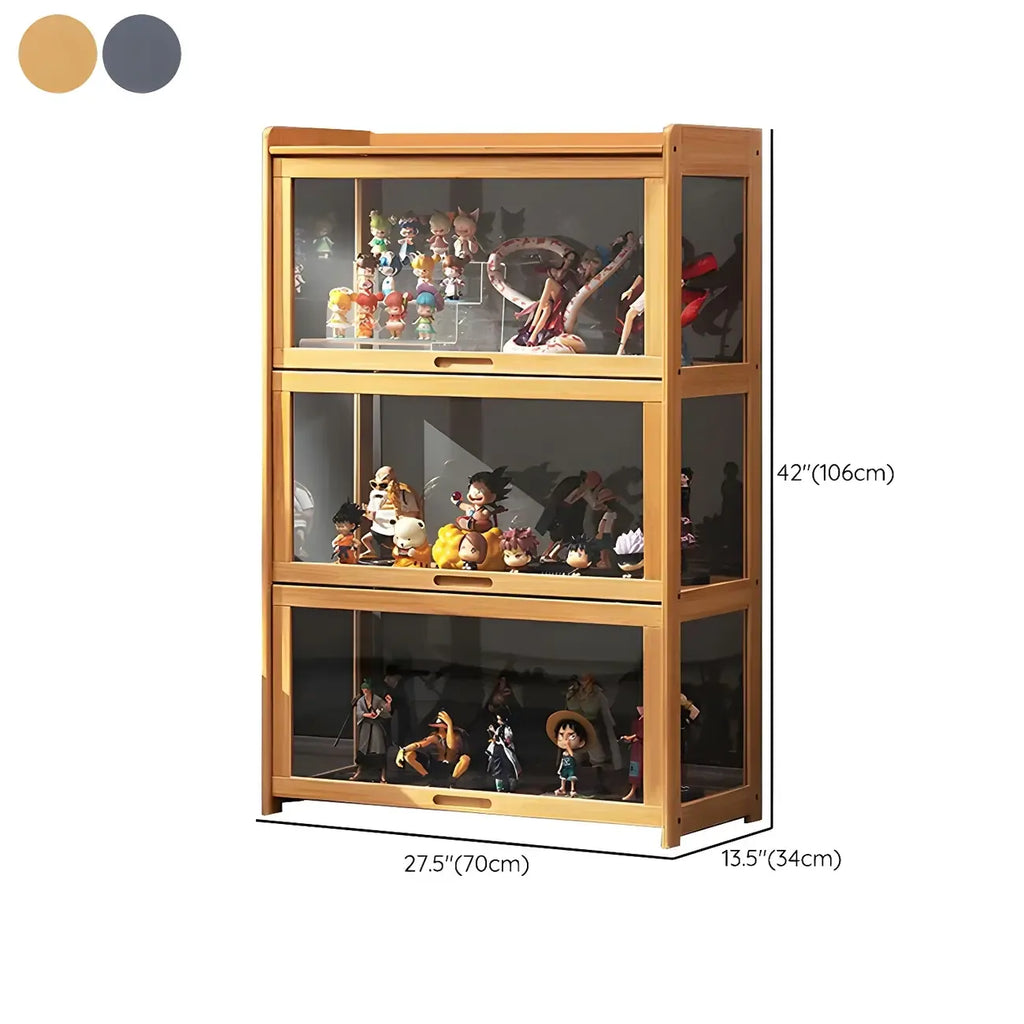 Modern Natural Bamboo Corner Glass Door Curio Cabinet