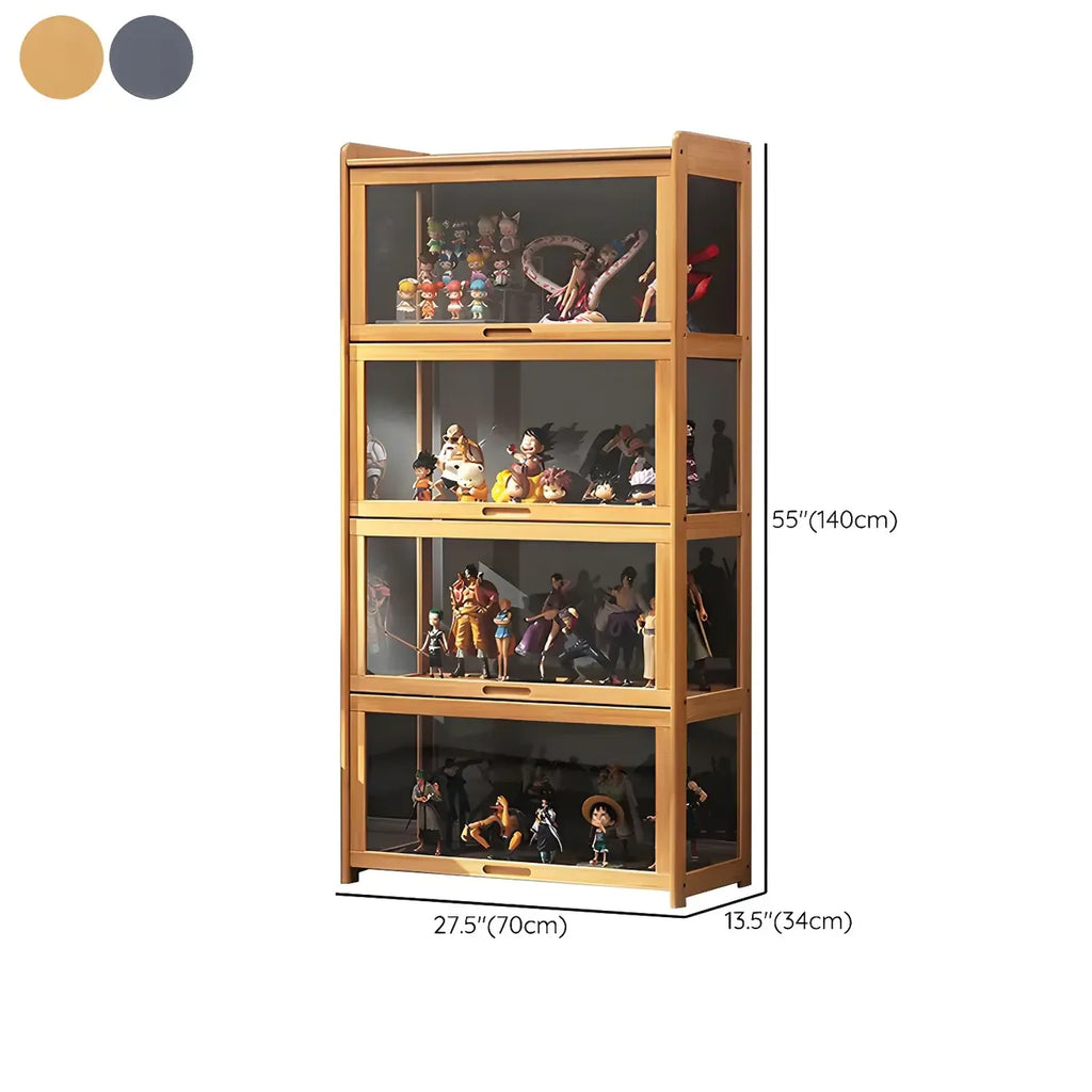 Modern Natural Bamboo Corner Glass Door Curio Cabinet