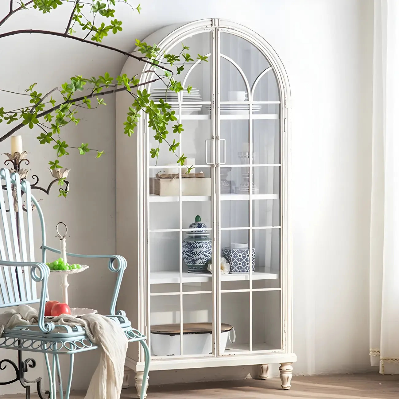 French Country Rectangular Metal Display Bookcase with Shelves