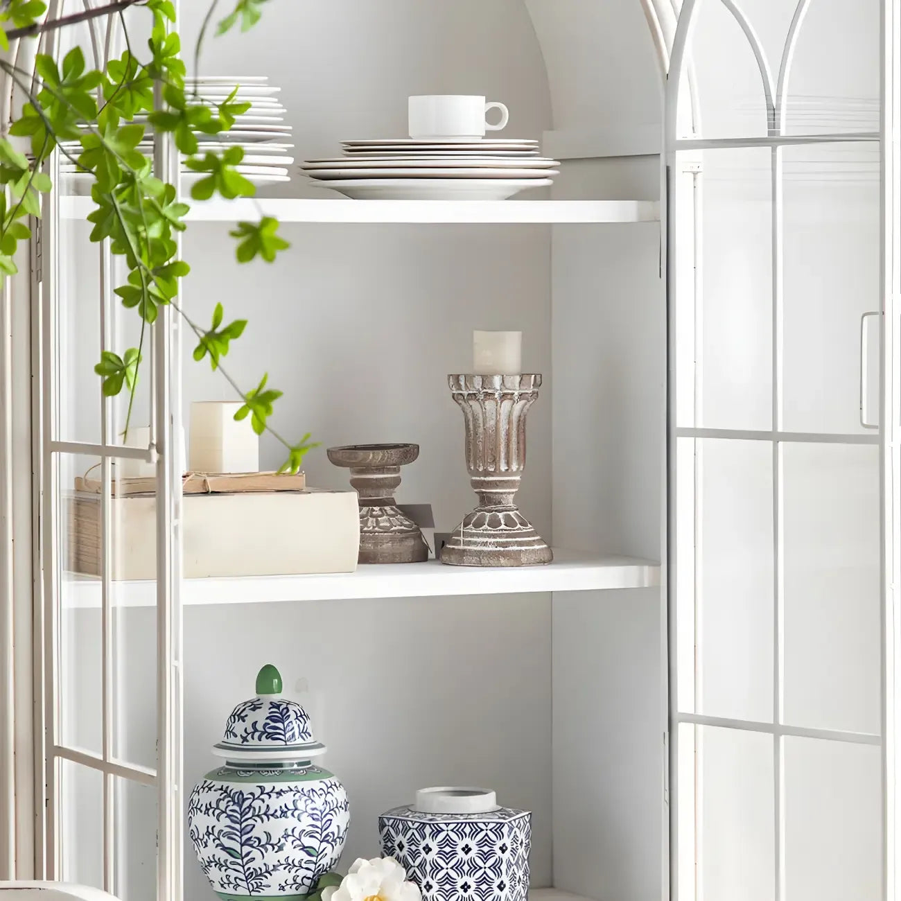 French Country Rectangular Metal Display Bookcase with Shelves