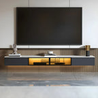 Glam Wooden Floating TV Stand with Marble Top for Living Room