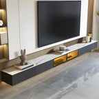 Glam Wooden Floating TV Stand with Marble Top for Living Room