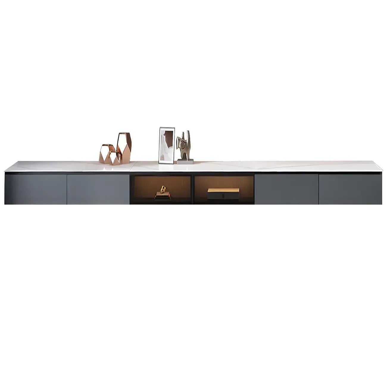 Glam Wooden Floating TV Stand with Marble Top for Living Room