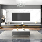 Glam Wooden Floating TV Stand with Marble Top for Living Room