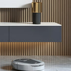 Glam Wooden Floating TV Stand with Marble Top for Living Room