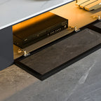 Glam Wooden Floating TV Stand with Marble Top for Living Room