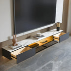Glam Wooden Floating TV Stand with Marble Top for Living Room