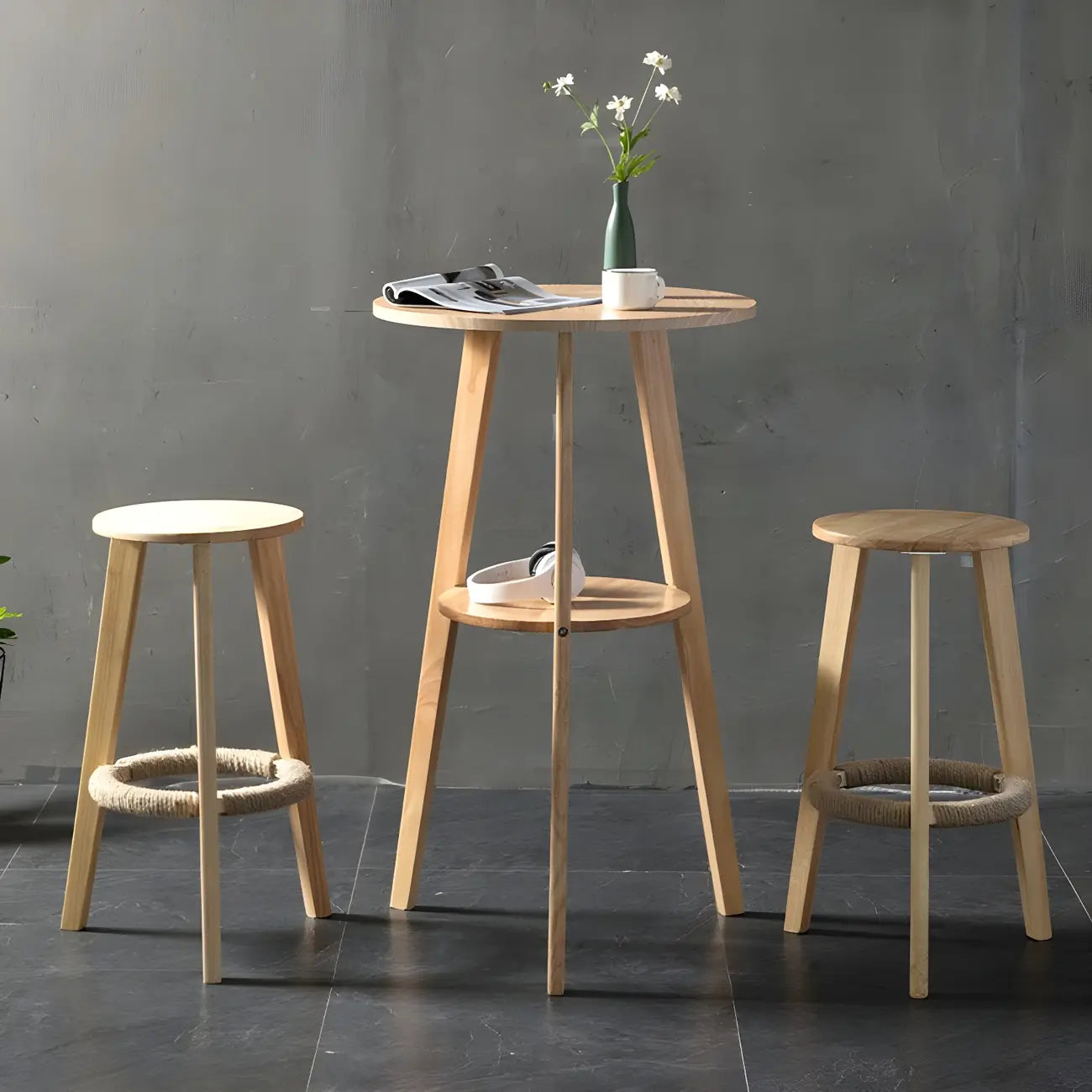 Modern Small Round Bar Height Wood Bar Table with Storage