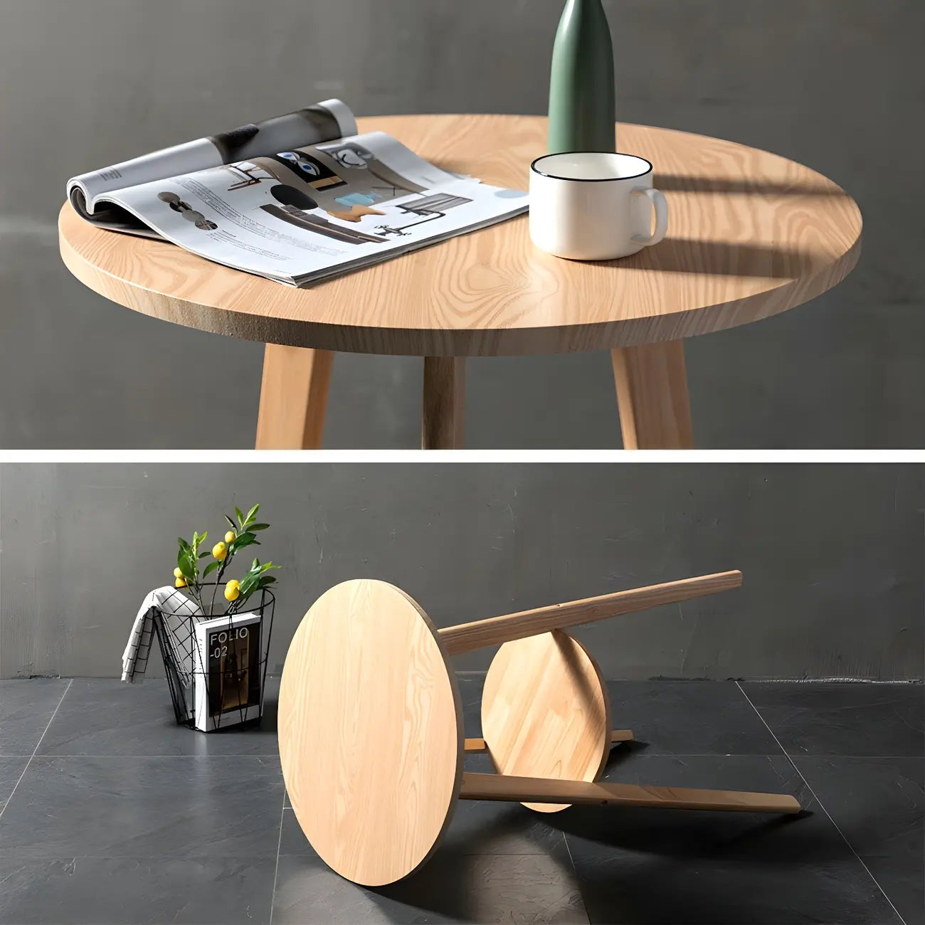 Modern Small Round Bar Height Wood Bar Table with Storage