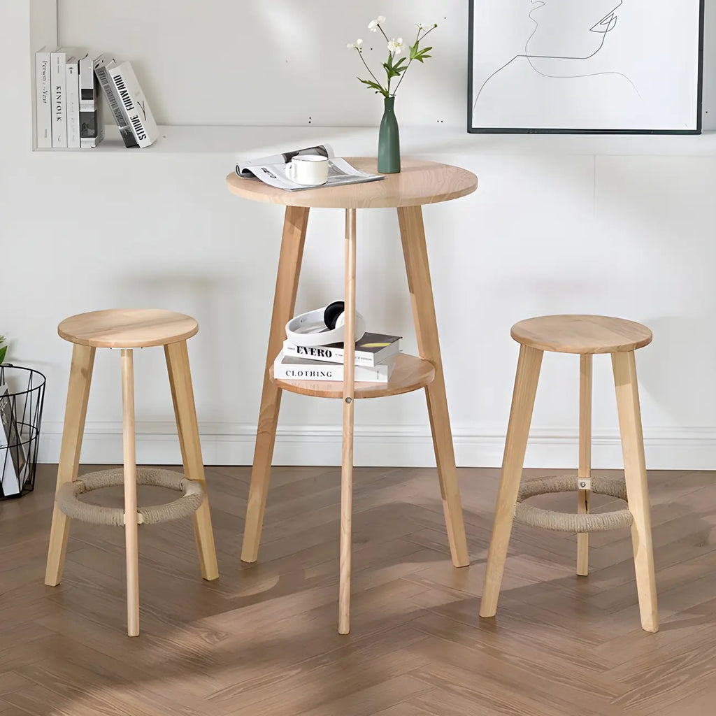 Modern Small Round Bar Height Wood Bar Table with Storage