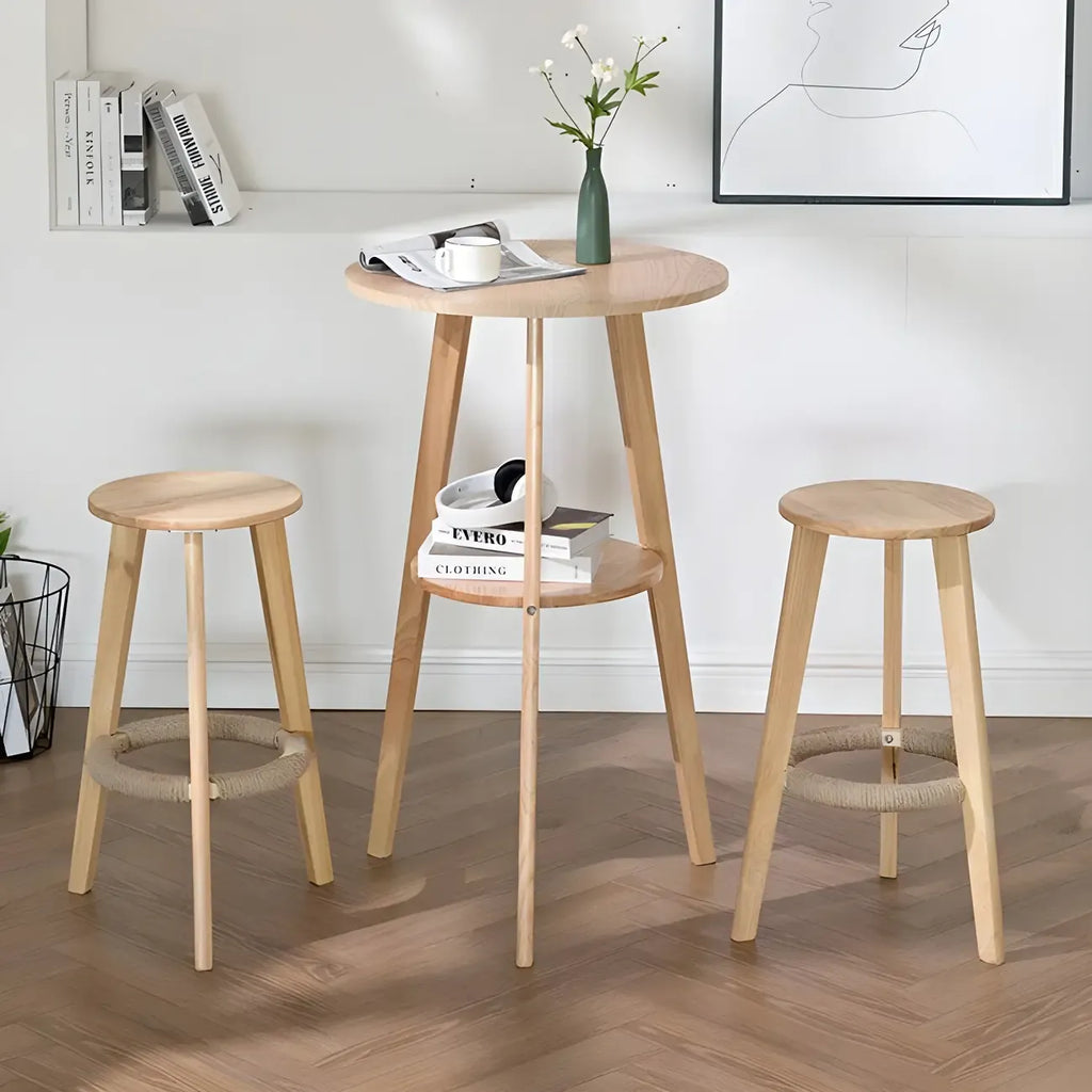 Modern Small Round Bar Height Wood Bar Table with Storage