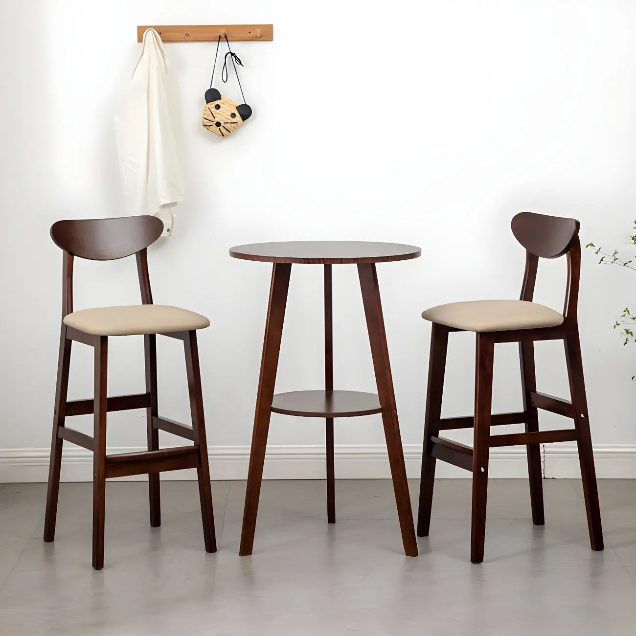Modern Small Round Bar Height Wood Bar Table with Storage
