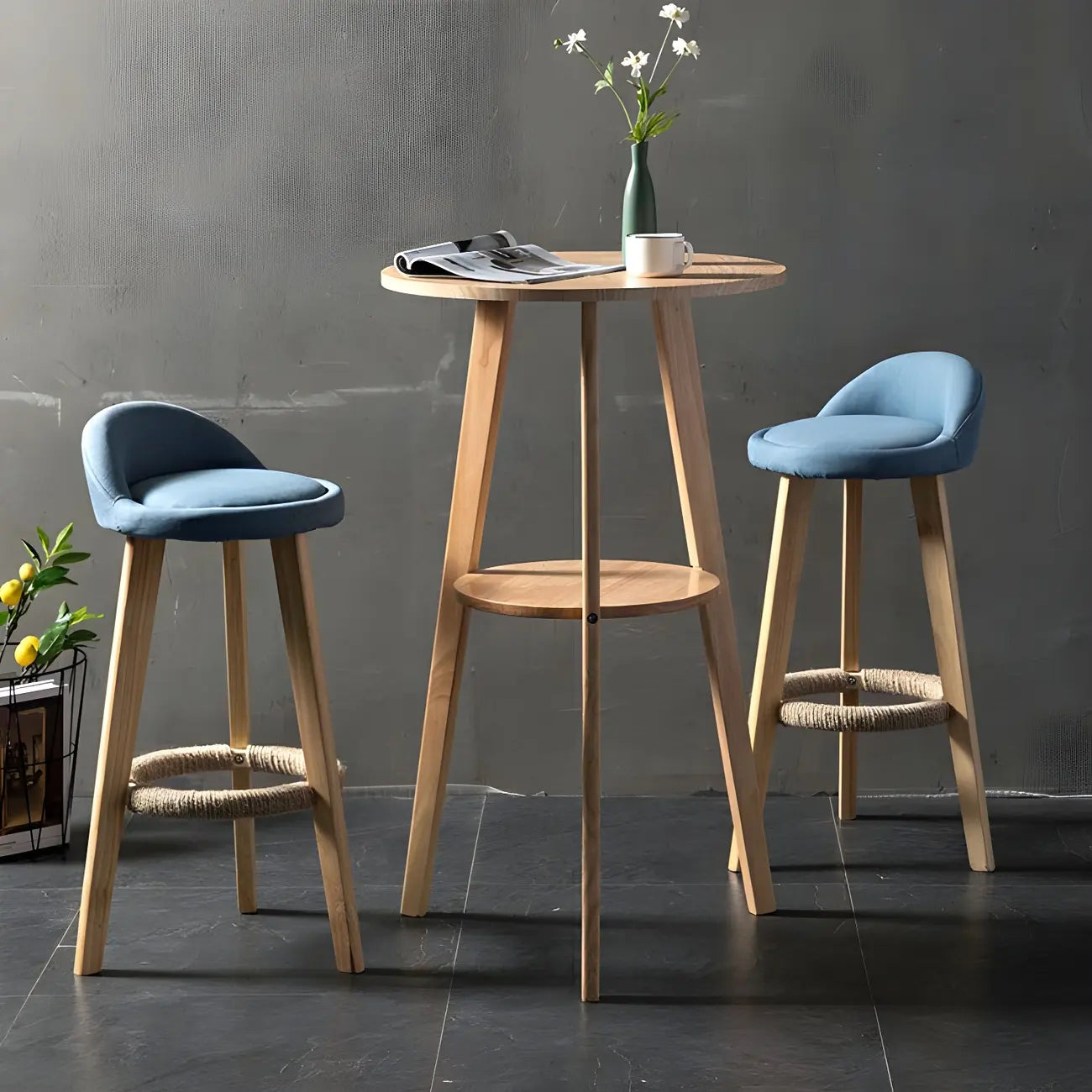 Modern Small Round Bar Height Wood Bar Table with Storage