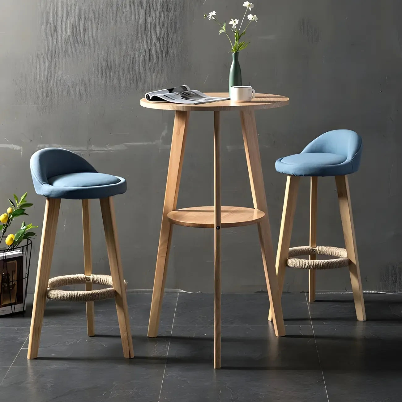 Modern Small Round Bar Height Wood Bar Table with Storage