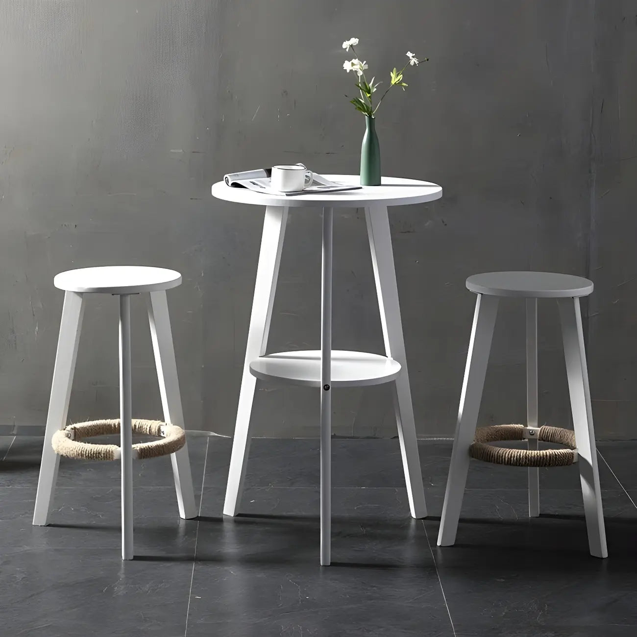 Modern Small Round Bar Height Wood Bar Table with Storage